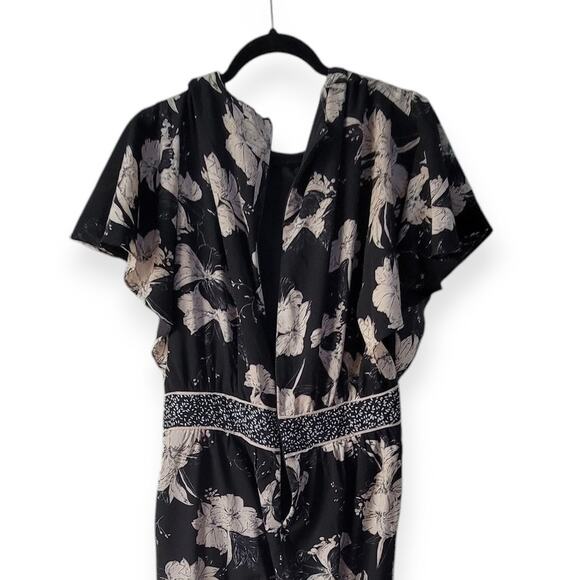 Piper & Scoot Floral Wide Leg Crew Neck Jumpsuit Flare Sleeves Women Sz L - Picture 7 of 10